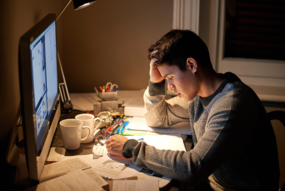 Student struggling while studying